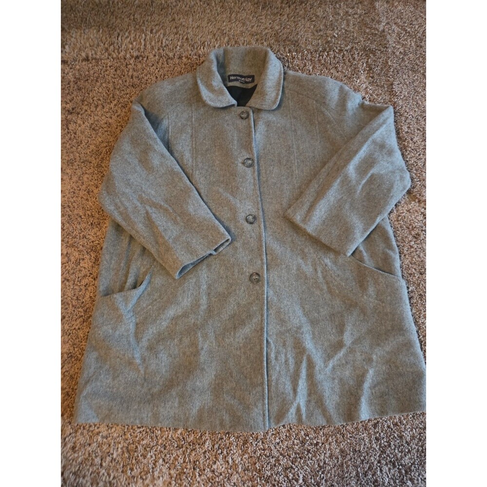 Herman Kay Womens 20W Gray Wool Blend Overcoat Coat Jacket Button Up Vintage